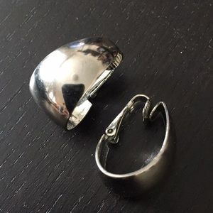 Polished Silver Teardrop Hoops Clip-On Earrings